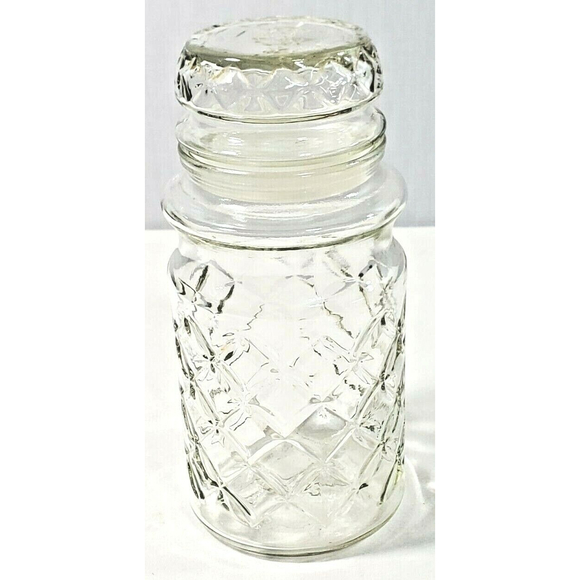 Vintage 1984 Planters Mr. Peanut Glass Jar w Lid Diamond Pattern Canister 7.75” - Picture 3 of 12